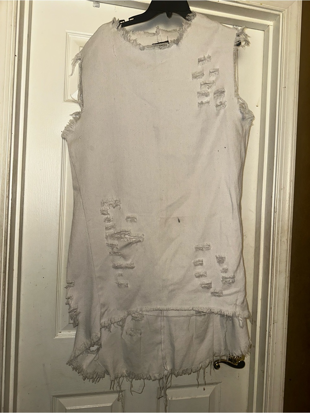 Women's Distressed Sleeveless Dress White